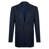 A custom single buttoned navy blue stripes suit