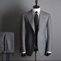 A Two-Piece Grey Suit, Peak Lapel Made with Vercelli Italian Wool