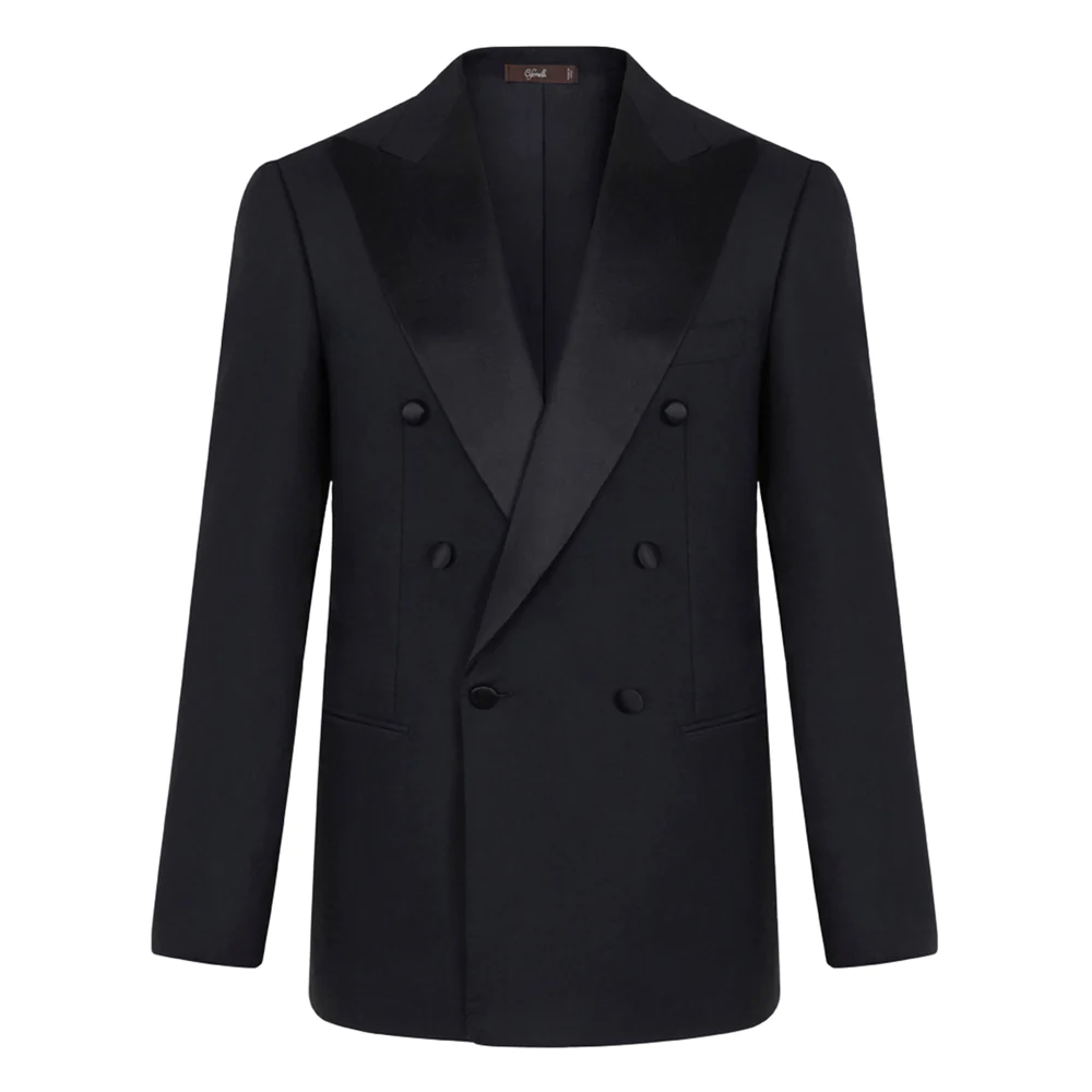 smokingcifonelli3 A custom black tuxedo with a peak satin lapel